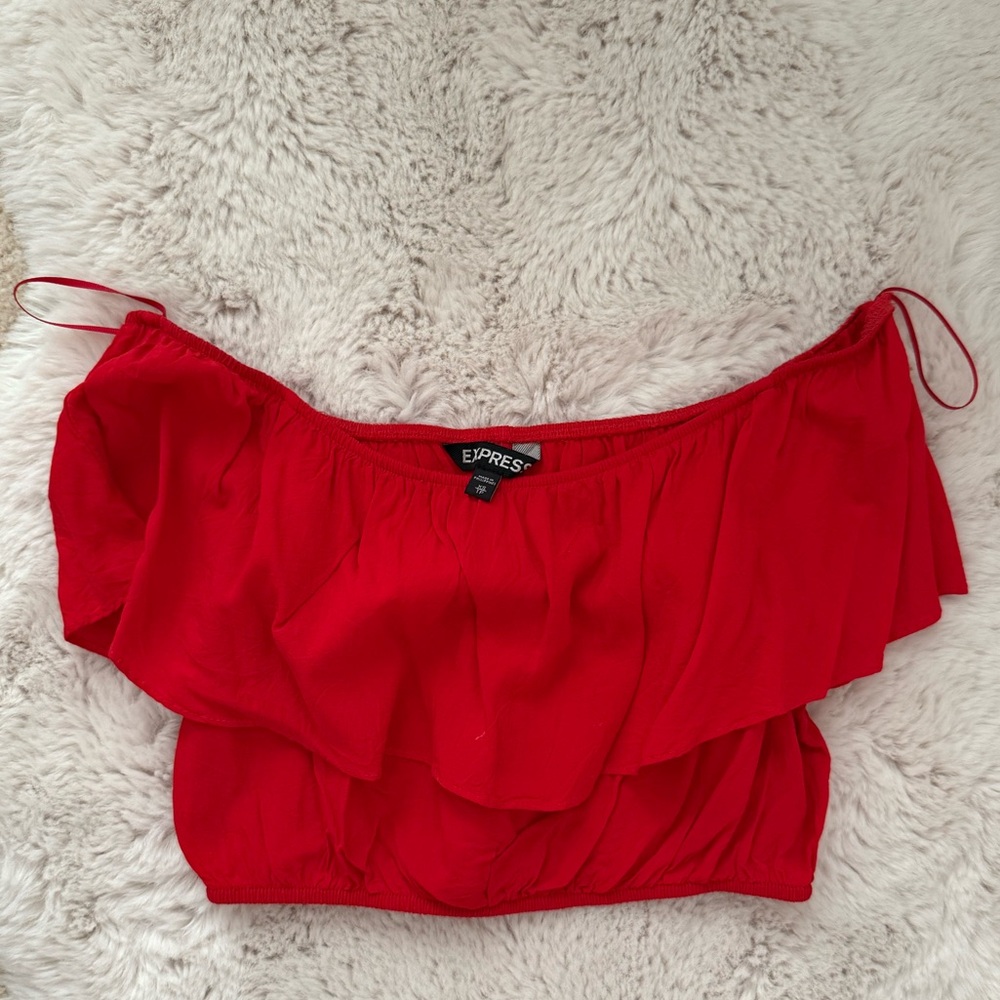 Express Red Off the Shoulder Crop Top